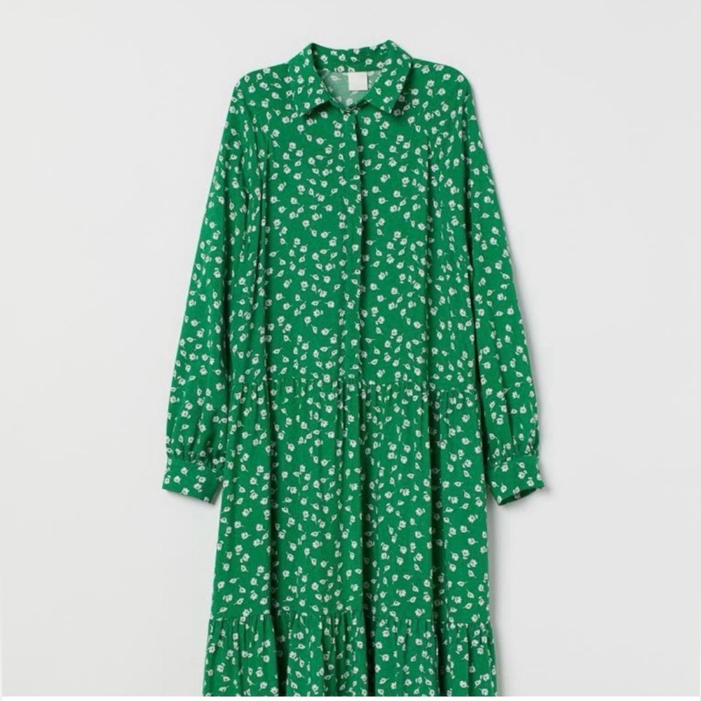 H&M Green Floral Long Sleeve Dress
